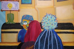 "Shake Shack" Pintura Abstracta Contemporánea Grande Retrato de Restaurante Abarrotado