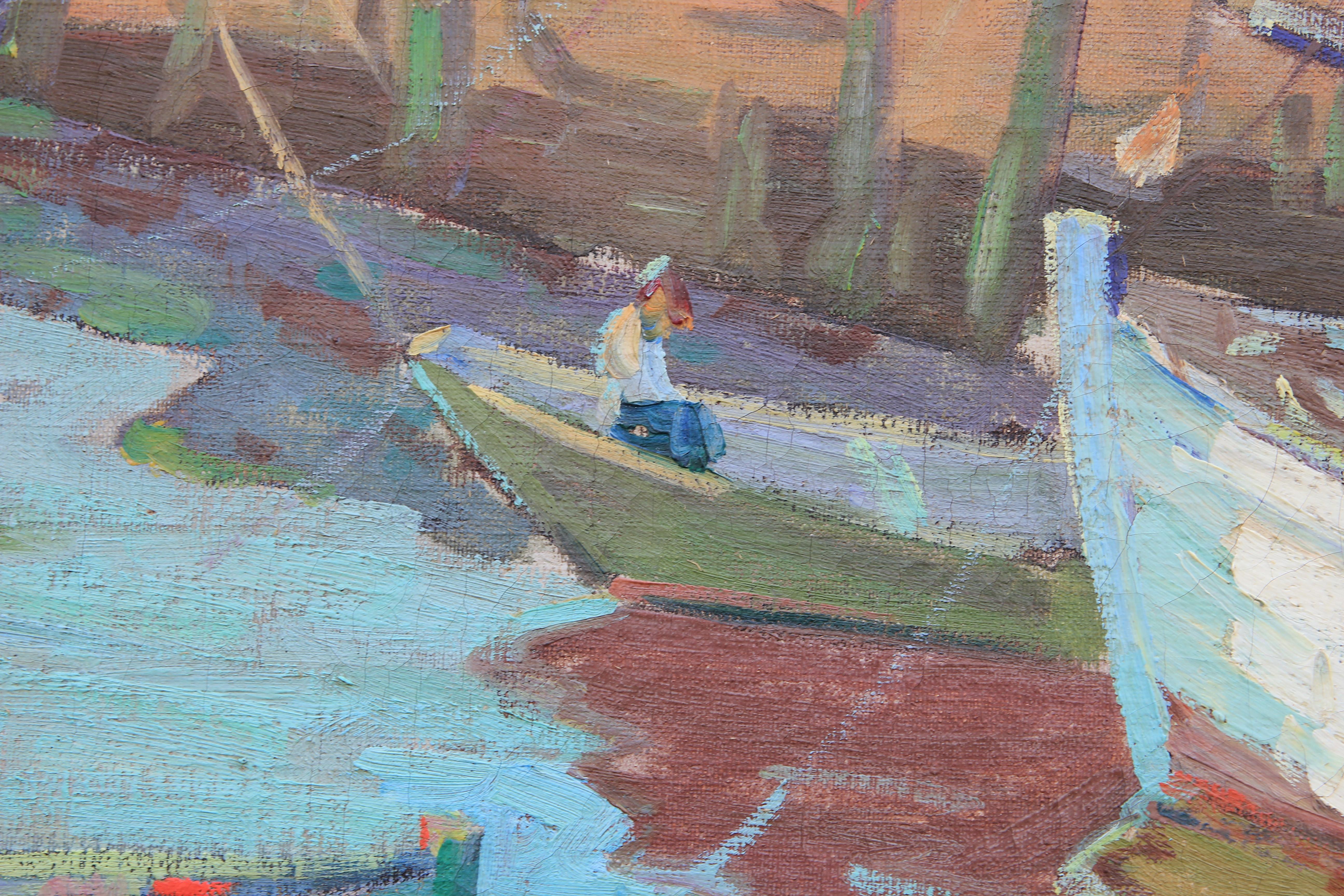 Paysage marin impressionniste de bateaux de pêche - Painting de H. Robert Smith