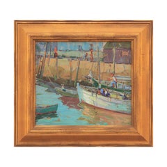 Vintage Impressionist Fishing Boat Seascape