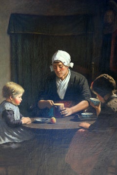 "Midday Meal" Portrait of Woman and Two Children Seated at Table
