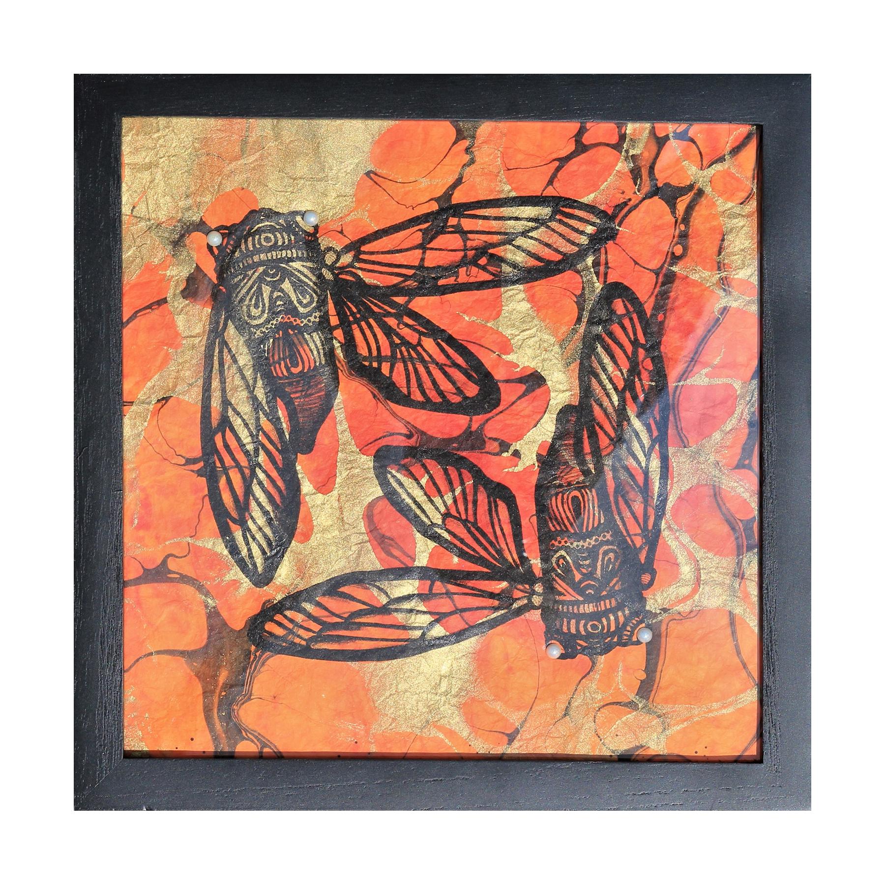 Courtney Khim Abstract Print - "Cicada" Orange Marble Print