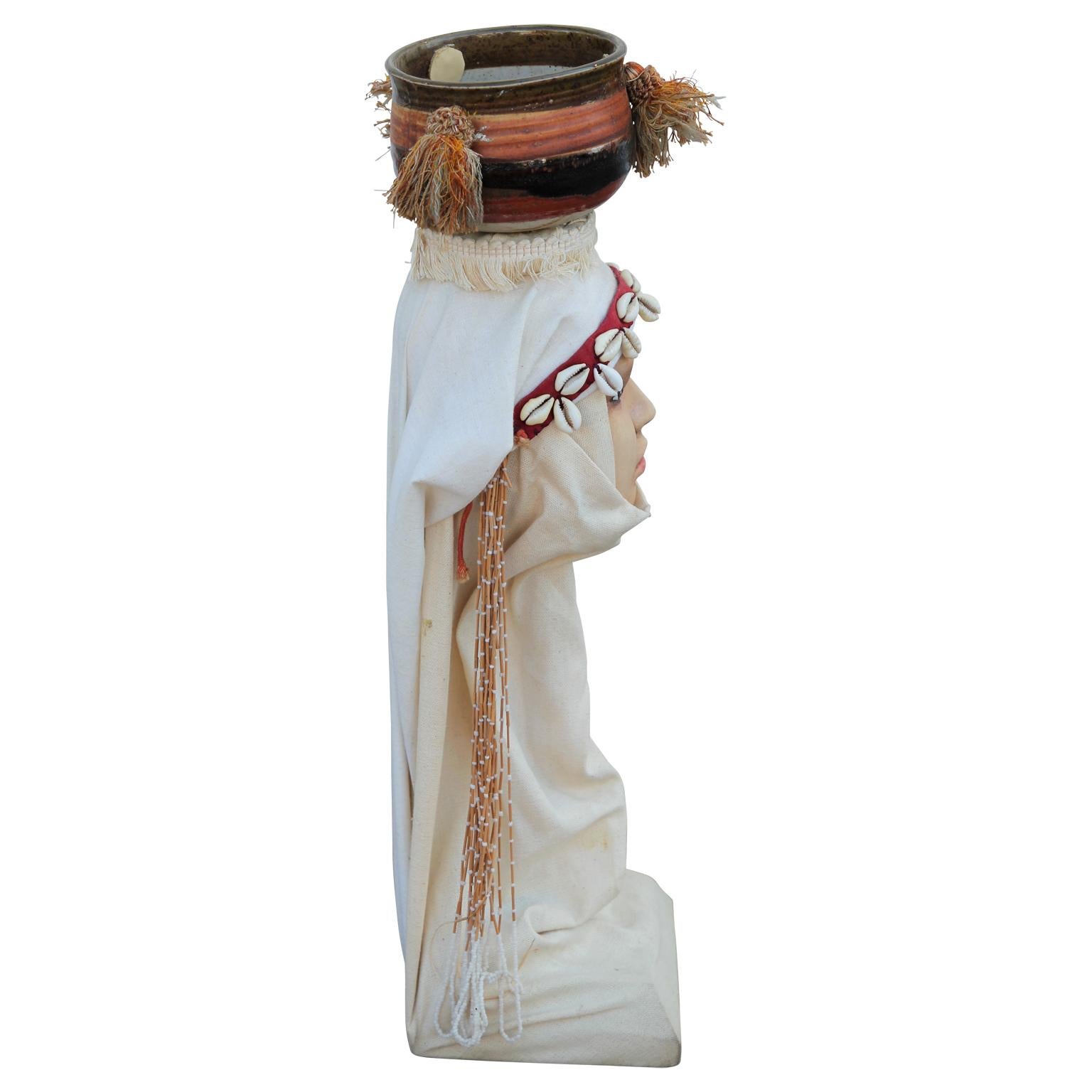 Mixed Media Sculpture of Female with Ceramic Pot on Head  3
