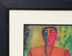 Colorful Abstract Mexican Folk Portrait of a Man Holding an Animal