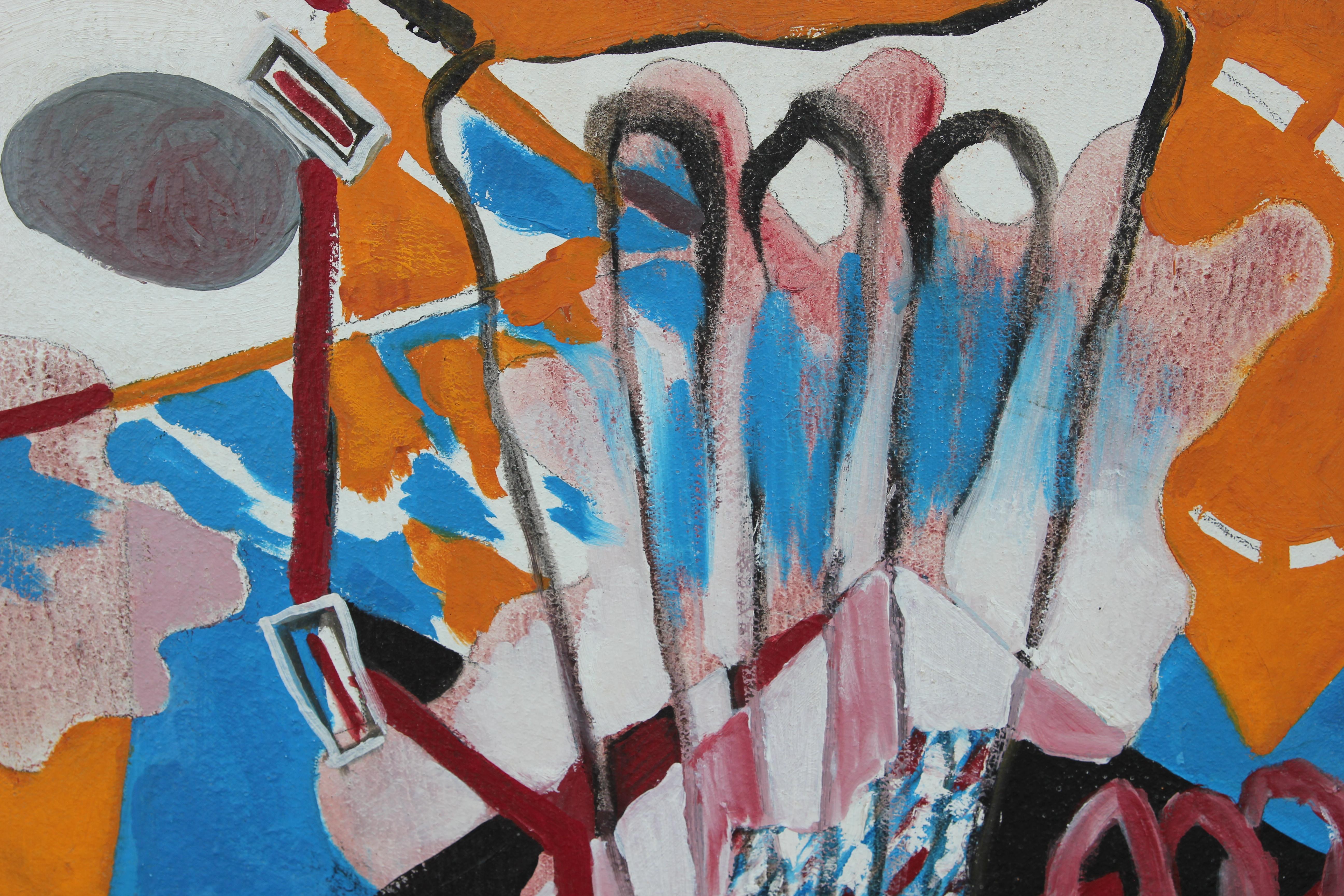 Berry Bowen abstrakte blaue und orange Malerei auf Leinwand. Das Werk ist auf der Rückseite der Leinwand vom Künstler signiert, betitelt und datiert.

Biografie des Künstlers:
Berry wurde am 6. Oktober 1952 in Dallas, Texas, als Tochter von Annis