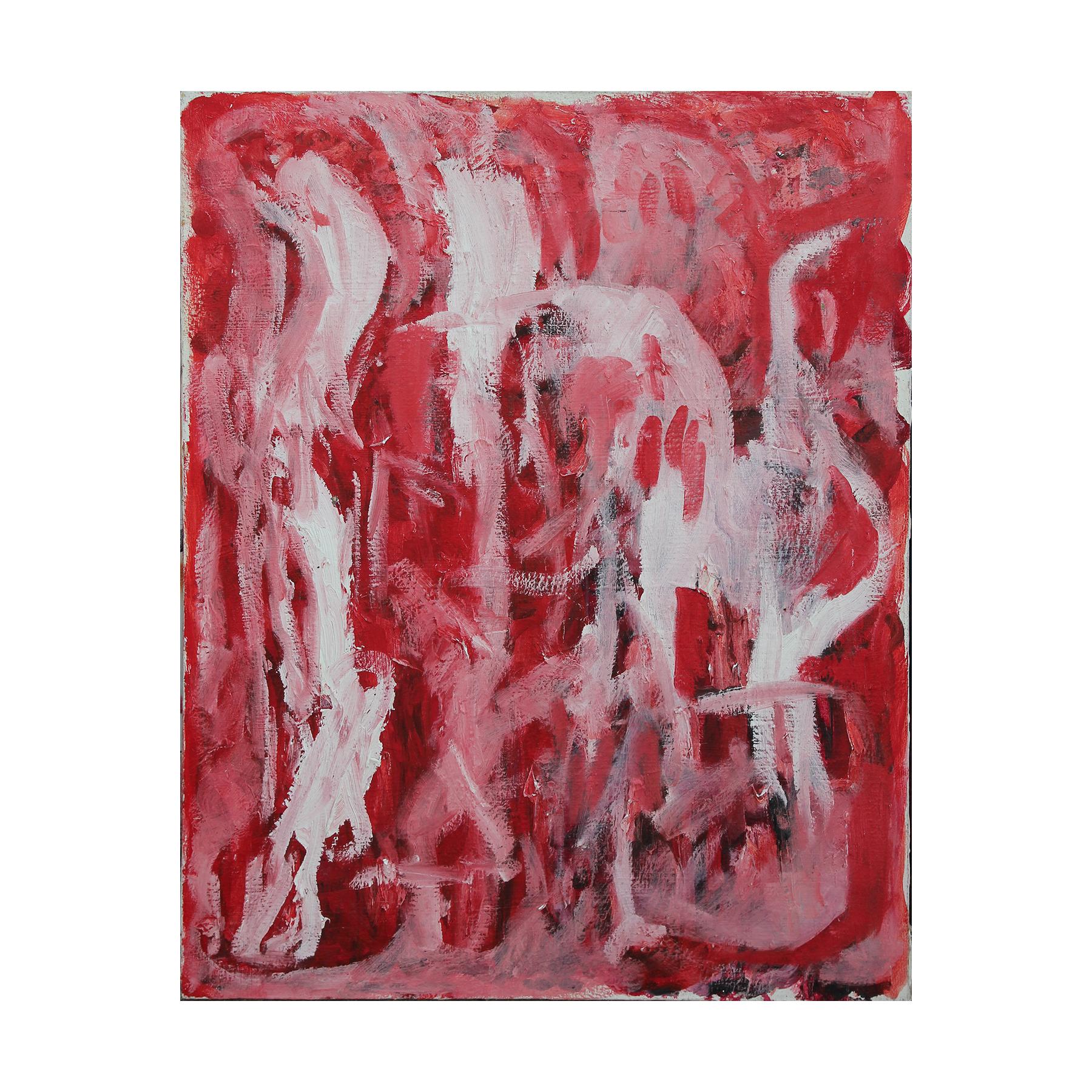 Abstraktes rot-weißes Gemälde auf Leinwand – Art von Berry Bowen