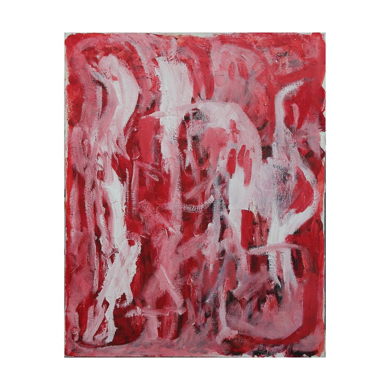 Abstract Red and White Painting on Canvas - Art by Berry Bowen