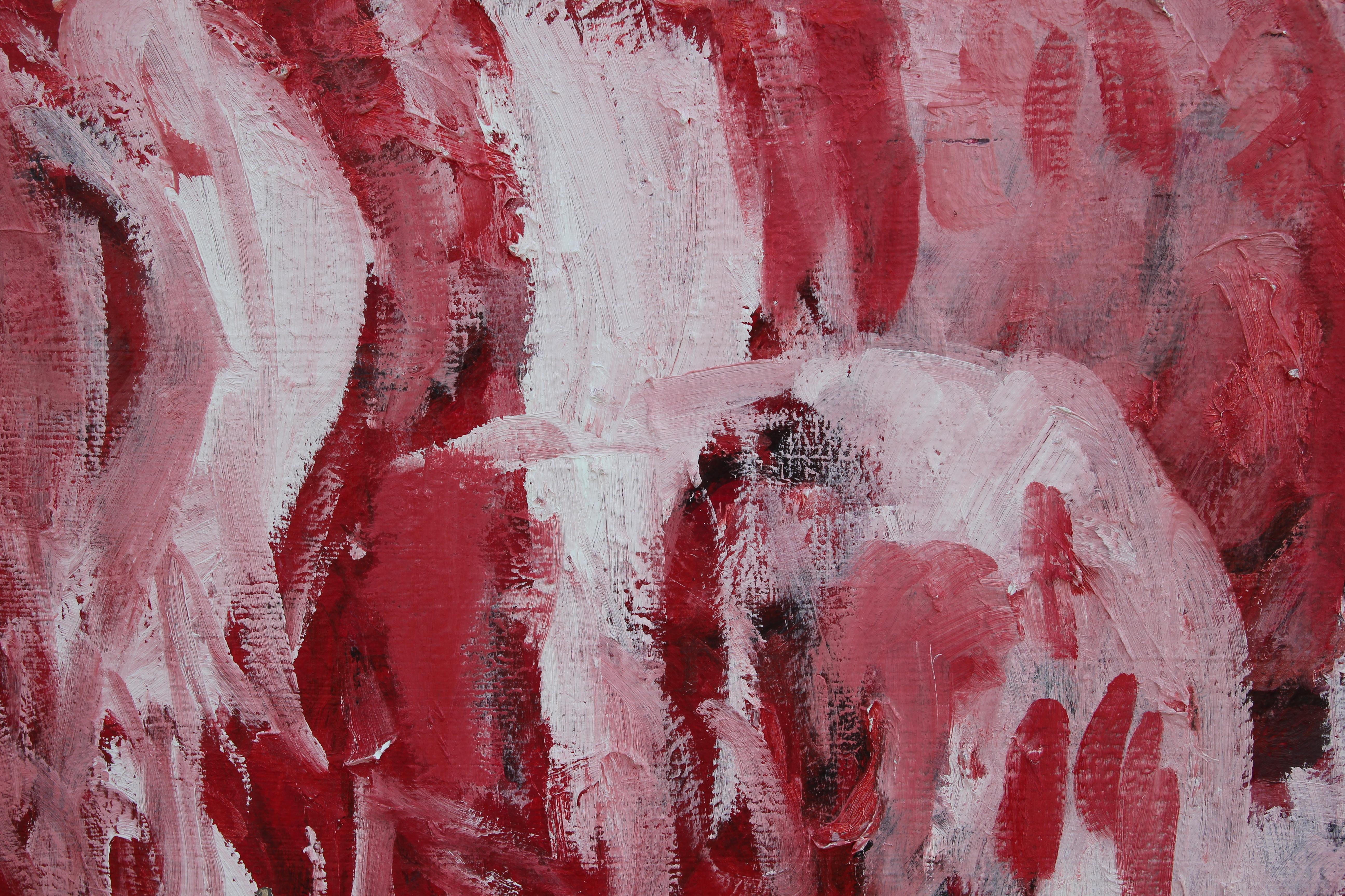 Abstraktes rot-weißes Gemälde auf Leinwand im Angebot 1