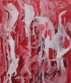 Abstract Red and White Painting on Canvas