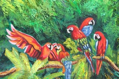 Large Scale Tropical Colorful Parrot Jungle Landscape Oil Painting