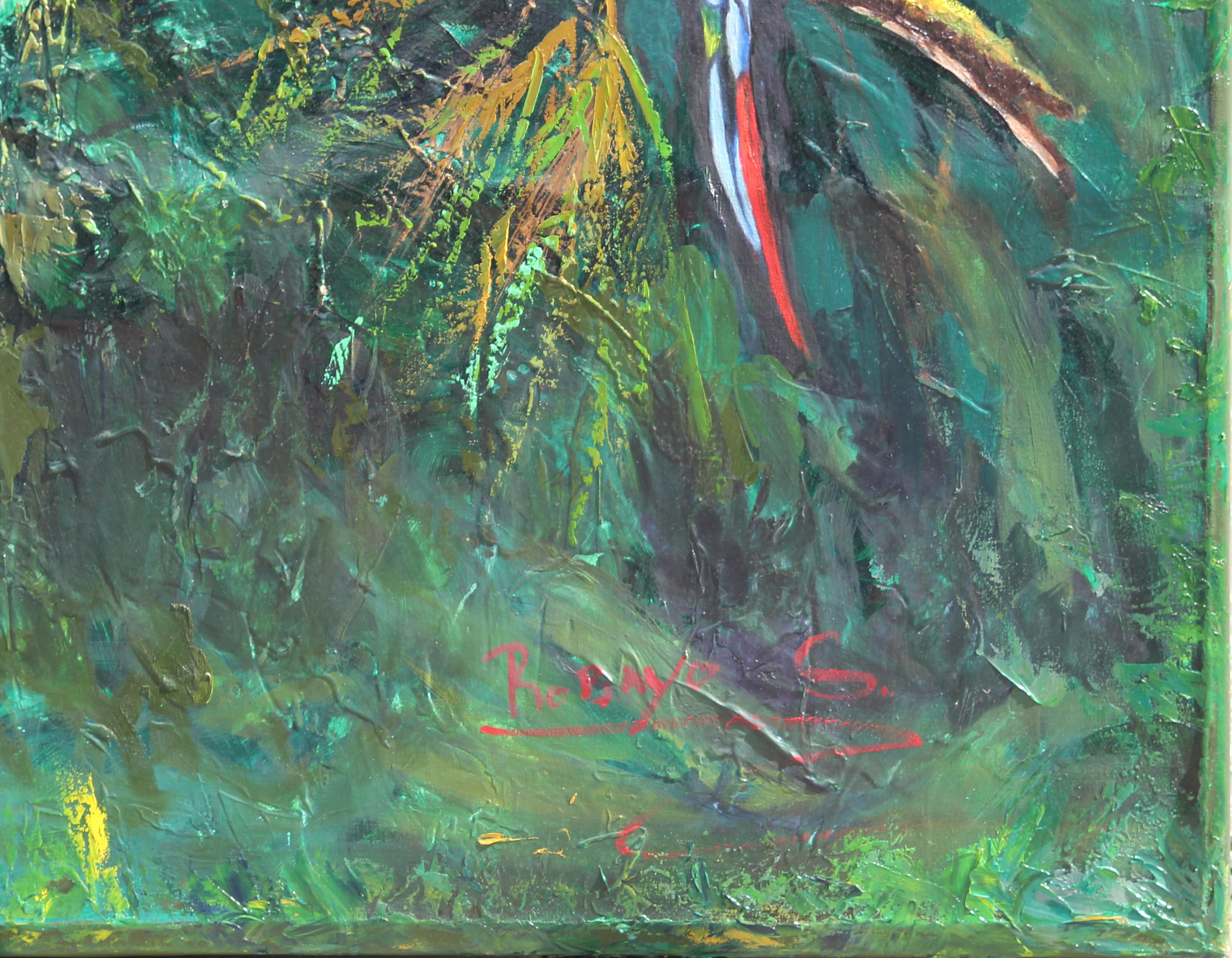 Large Scale Tropical Colorful Parrot Jungle Landscape Oil Painting 1