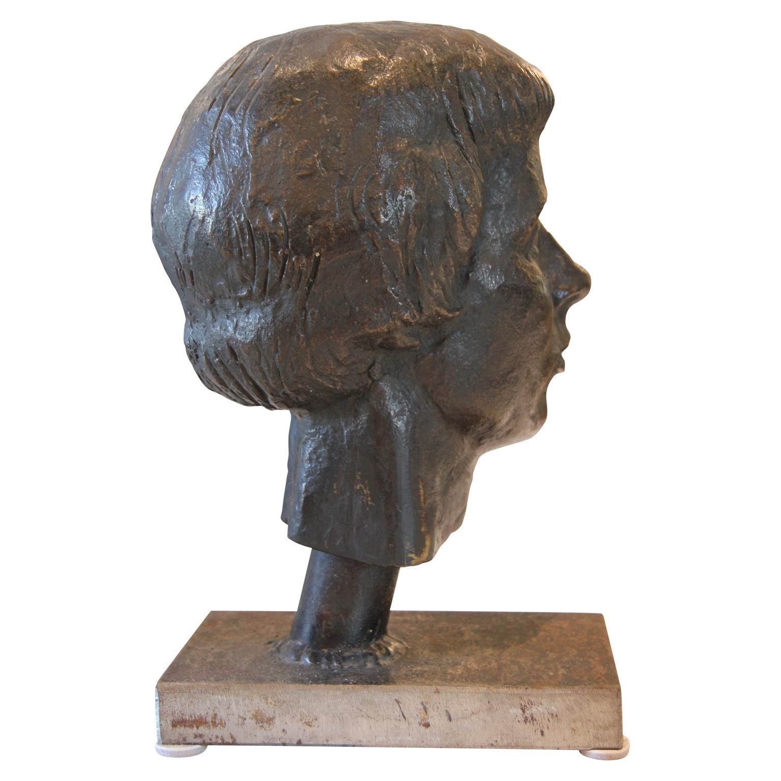 Bronze Realist/Naturalistic Female Portrait Bust of Artist Audra Evert - Gold Figurative Sculpture by Emmet Thornell