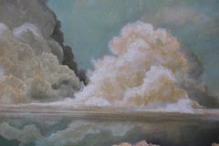 Large Blue and White Naturalistic Cloud Sunset Landscape Sky Painting