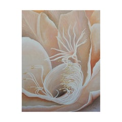 Vintage Large Vertical Neutral and White Toned Modern Abstract Flower Close Up