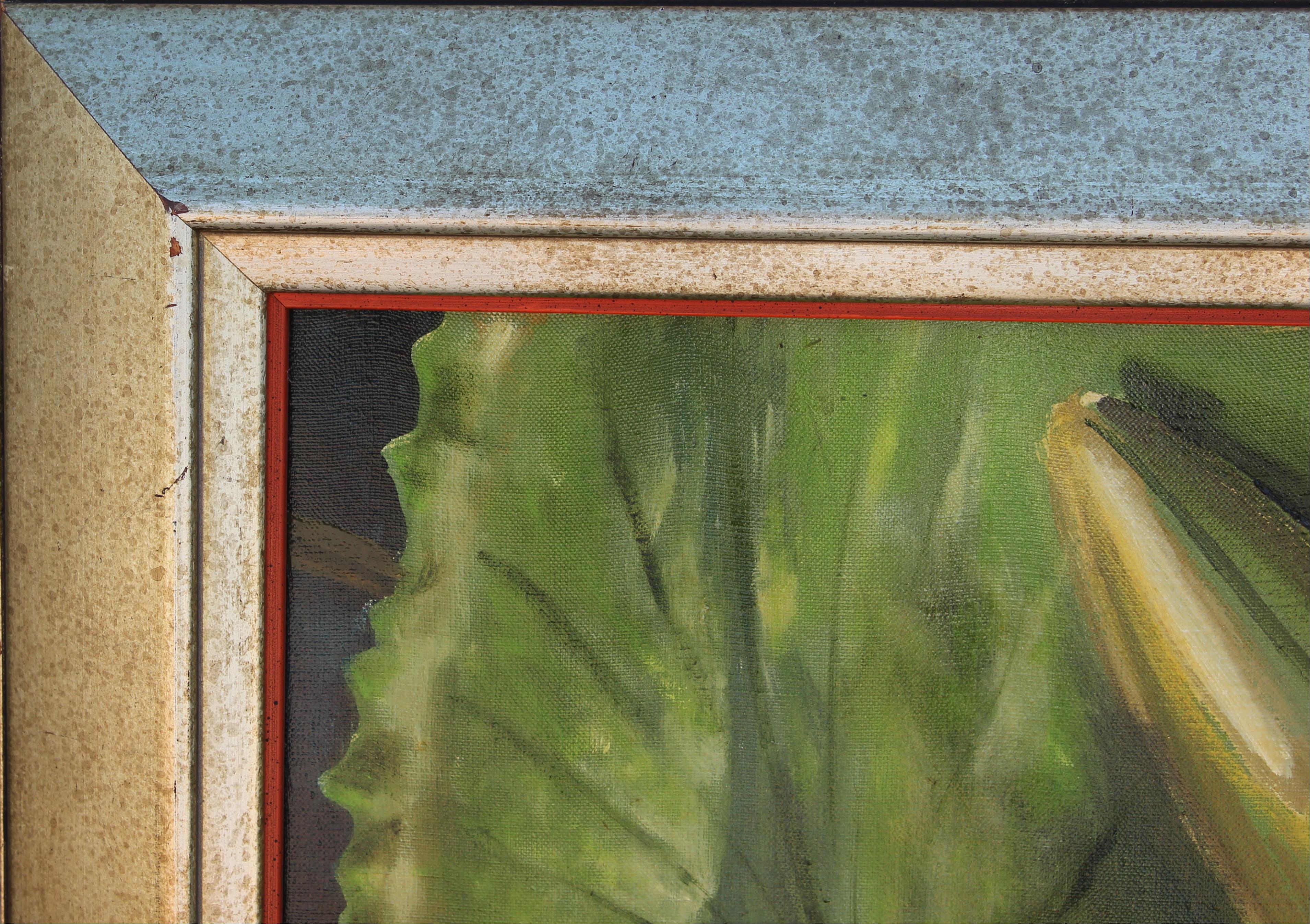 Peinture naturaliste de trois fleurs de nénuphar en forme de lotus blanc. Signé dans le coin inférieur droit et accroché dans un cadre argenté complémentaire. 

Sans cadre : H 30 in. x L 40 in.

Biographie de l'artiste : William Robert Stevenson est
