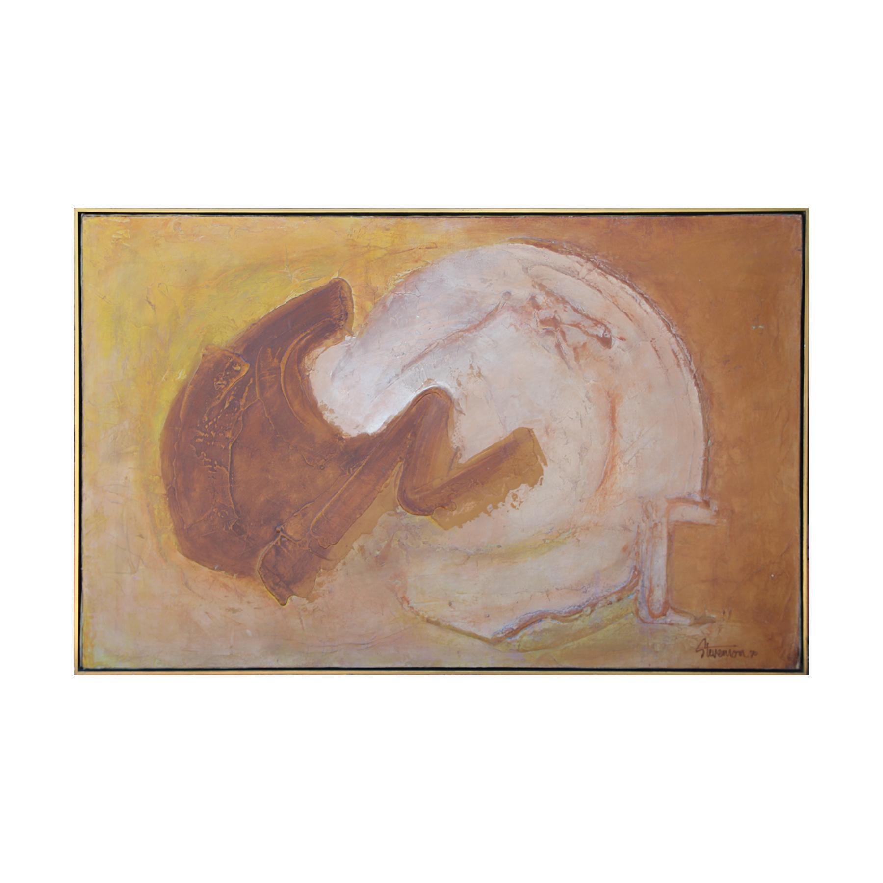W. R. Stevenson Abstract Painting - Brown and White Earth Toned Modern Organic Abstract Landscape Oil Painting