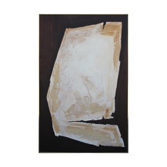 Large White and Tan Abstract Shape on Dark Brown Background Oil Painting