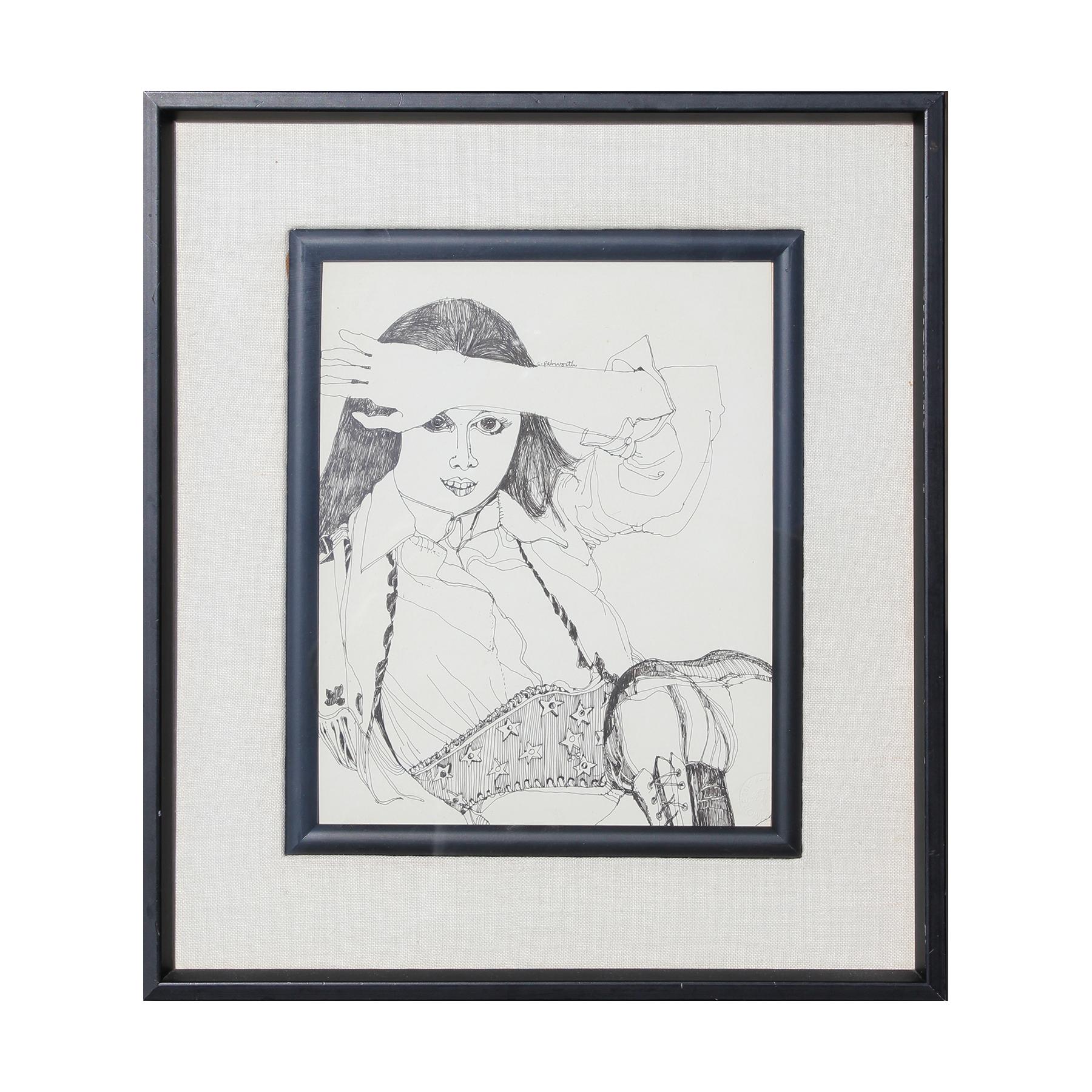 "Sometimes I Will" Original Black & White Modern Portrait Ink Drawing of a Woman - Art by Charles Pebworth