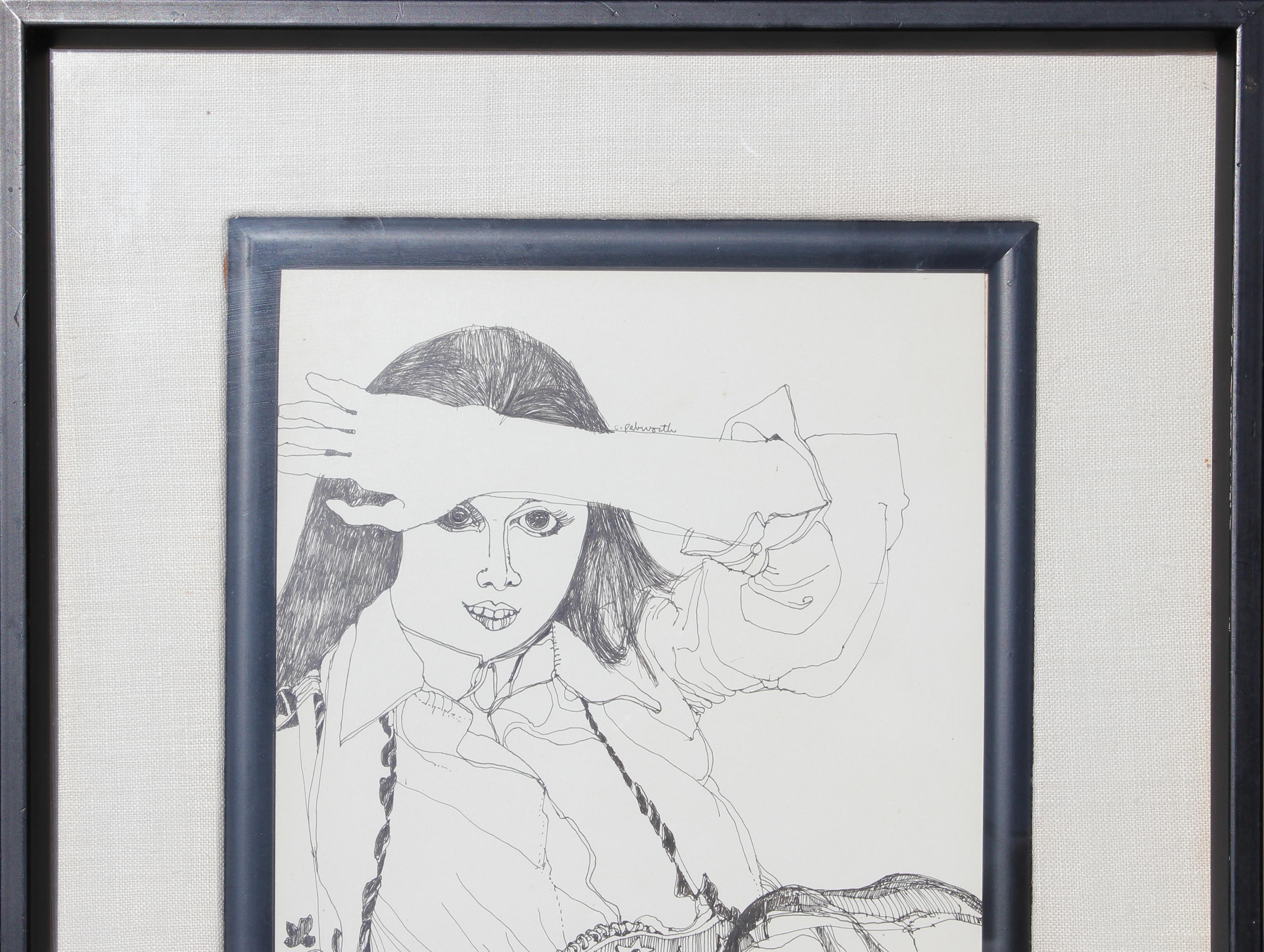 Original black and white modern ink portrait of a woman holding her arm above her head. Hung in a complimentary two-toned frame with original Dubose Gallery information on the back.

Dimensions Without Frame: H 9.5 in. x W 7.5 in.

Artist Biography: