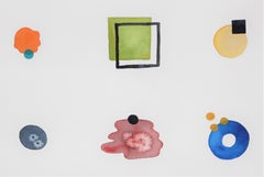 "Dots and Squares" Colorful Dot Grid with Geometric Organic Forms Watercolor