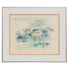 Abstract Impressionist Watercolor Tropical Bermuda Seascape Nautical Port Scene