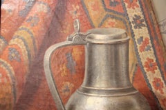 Classical Dutch Interior Still Life Painting of a Water Jug, Fruit, and Tapestry