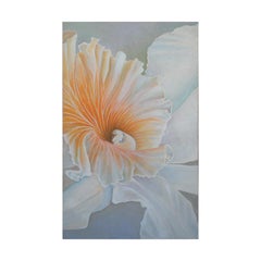 Vintage Vertical Neutral and Orange Toned Modern Abstract Flower Close Up