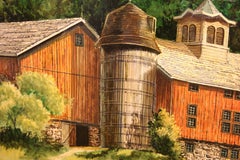 Naturalistic Red Barn and Horses in a Field Pastoral Country Landscape Painting