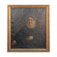 Seated Realist Portrait of an Elderly Colonial Woman in a Black Dress and Bonnet