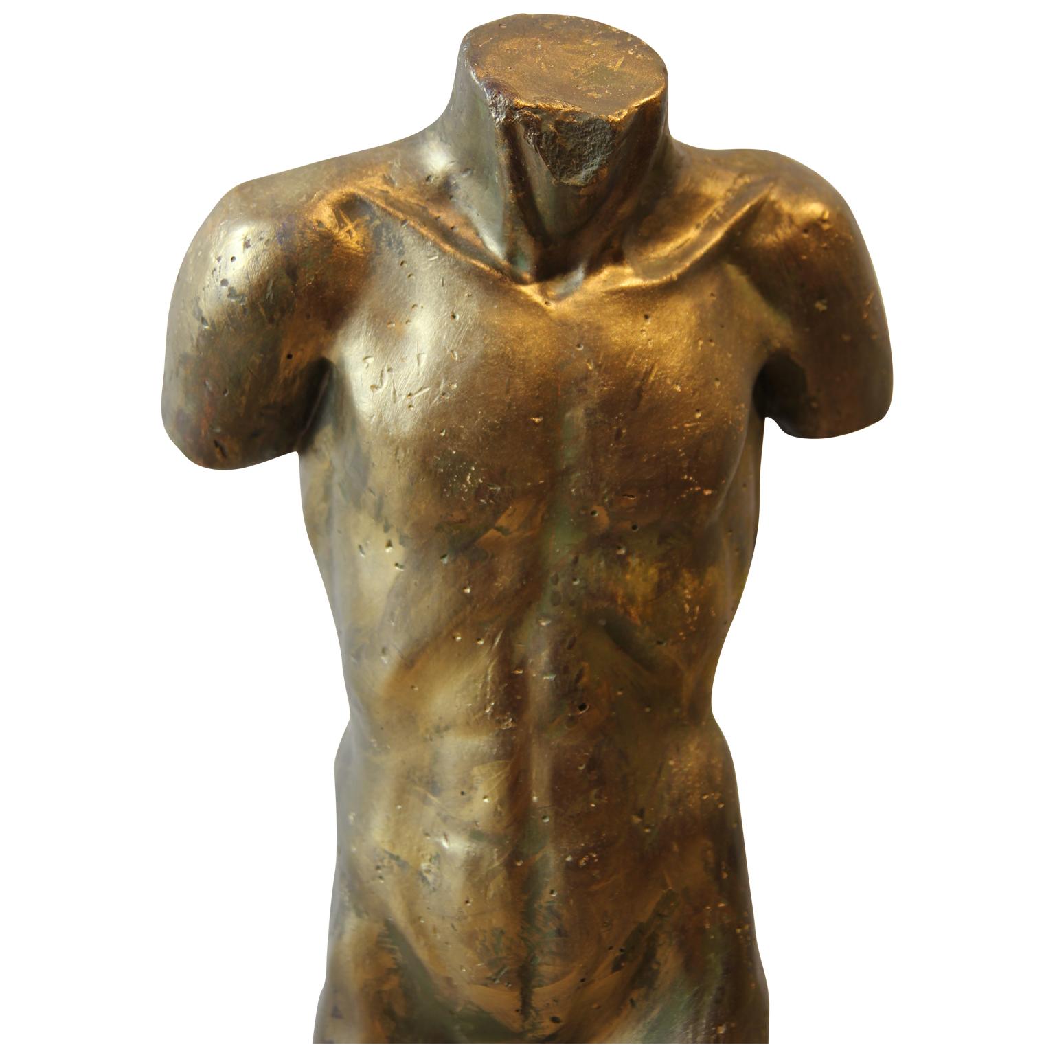 Classical Greco Roman Style Nude Male Torso Sculpture - Brown Nude Sculpture by W. R. Stevenson