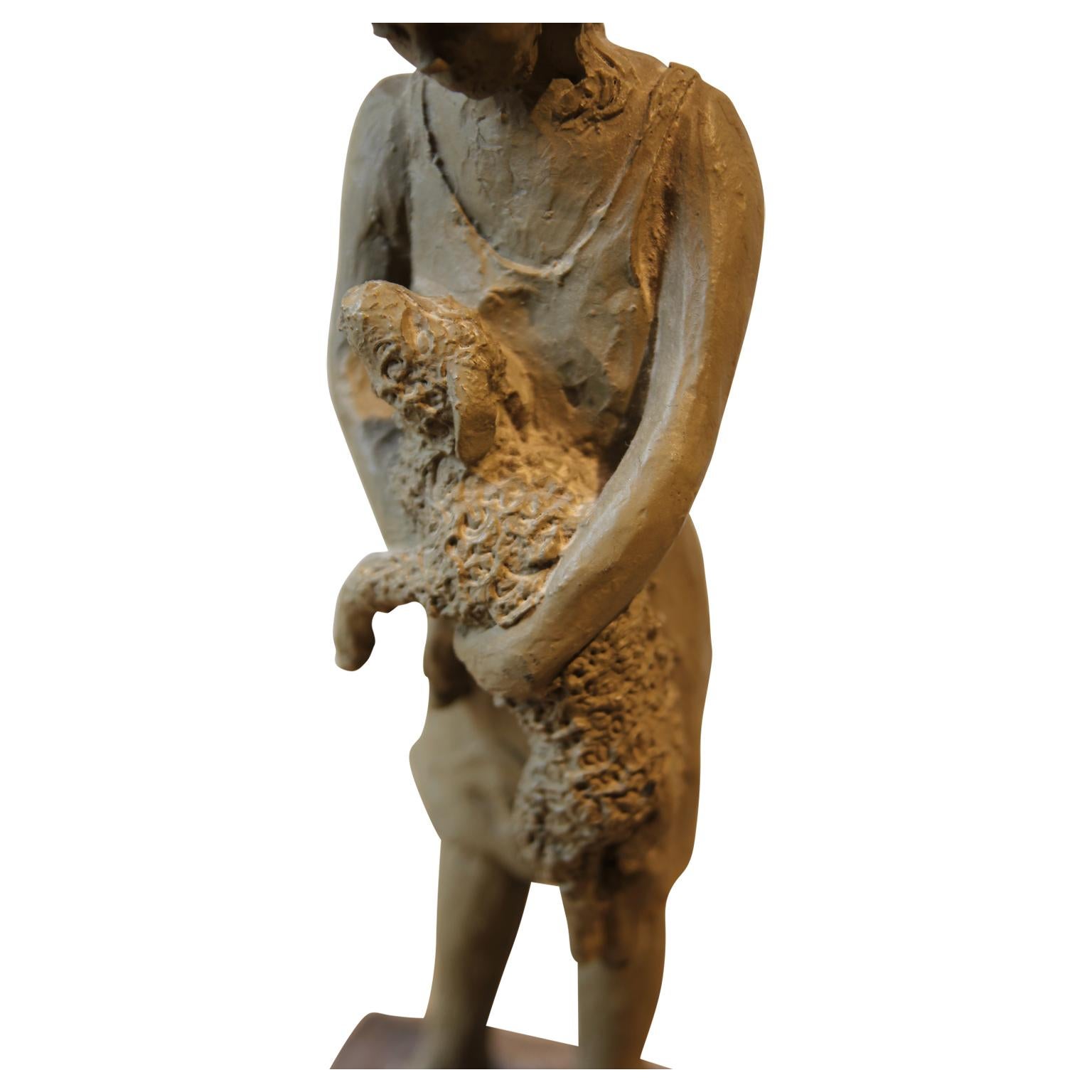 Naturalistic Woman Holding a Calf Sculpture For Sale 1