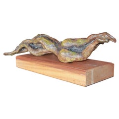 Earth Toned Abstract Twisted Nude Figures Sculpture and Wood Base