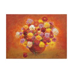 Abstract Orange, Yellow, and Red Floral Still Life Painting