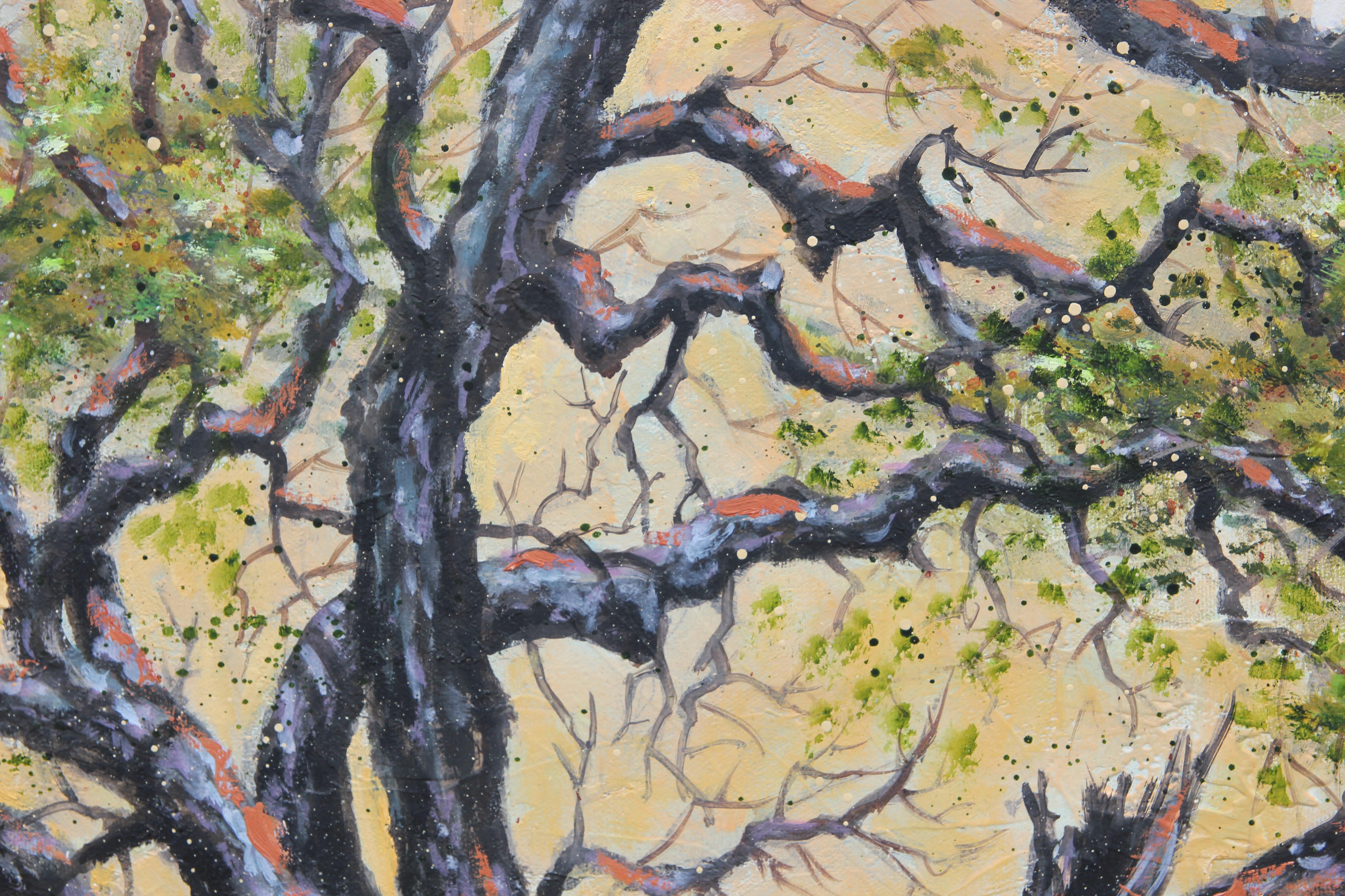 Naturalistic Portrait of Cattle Egrets and Cows in a Field Country Landscape - Painting by W. R. Stevenson