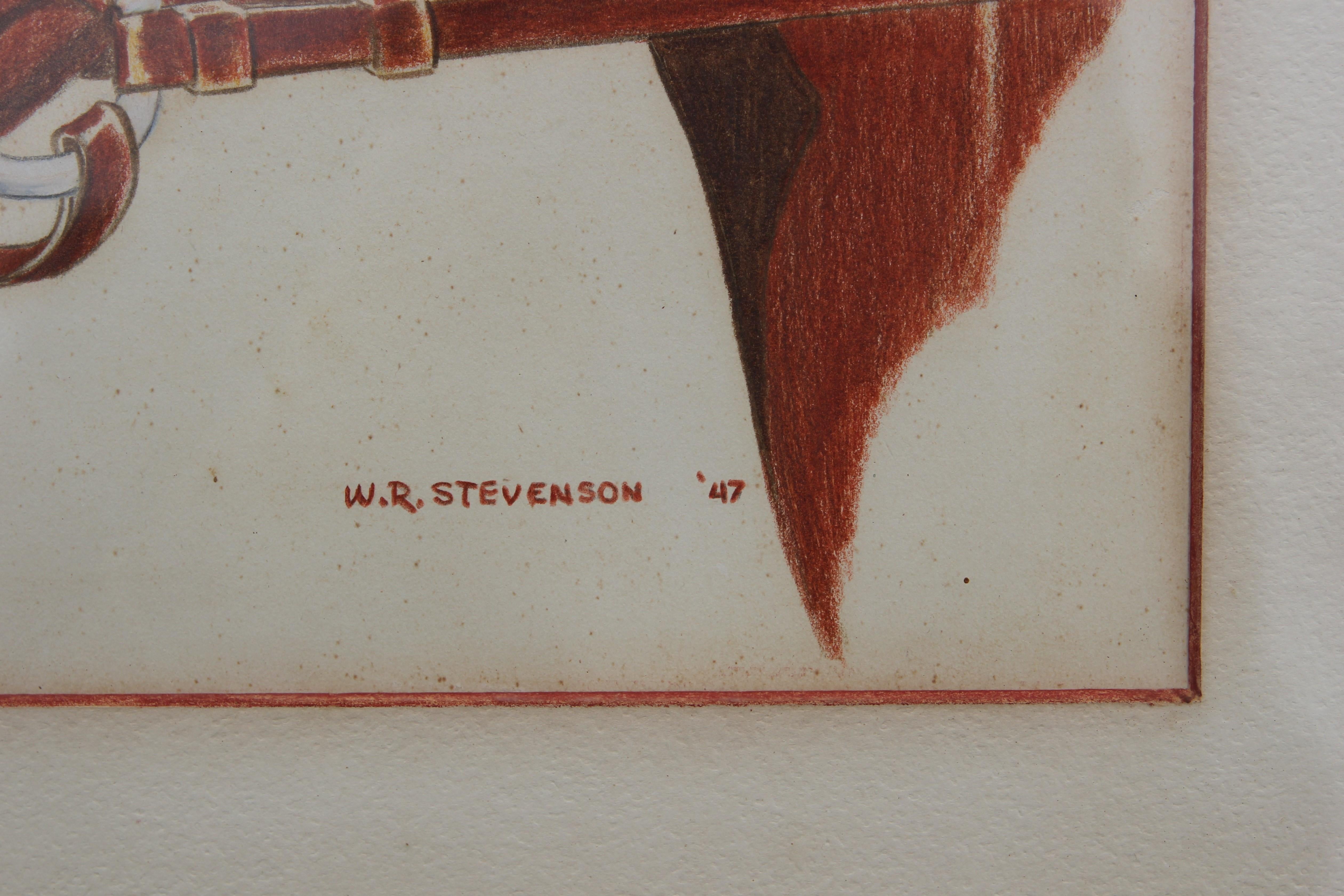 Naturalistisches Porträt eines Pferdes mit Farbstift auf Papier. Die Zeichnung ist in einem Holzrahmen mit cremefarbener Zierleiste gerahmt. Das Werk ist vom Künstler in der rechten unteren Ecke signiert und datiert.

Abmessungen ohne Rahmen: H 13,5