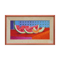 Naturalistic Red and Blue Watermelon Still Life Painting