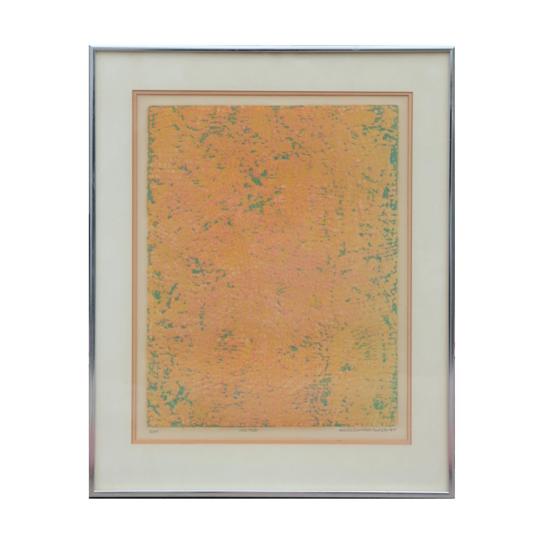 Sergio Gonzalez Tornero Abstract Print - “Rose Field” Orange and Green Abstract Etching Print