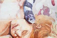 "Sacred" Angel Abstract Figurative Portrait with Snake, Bird, and Fish Painting