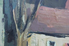 “Paysage à Canon" Blue and Green Toned Pastoral Impressionist Landscape Painting