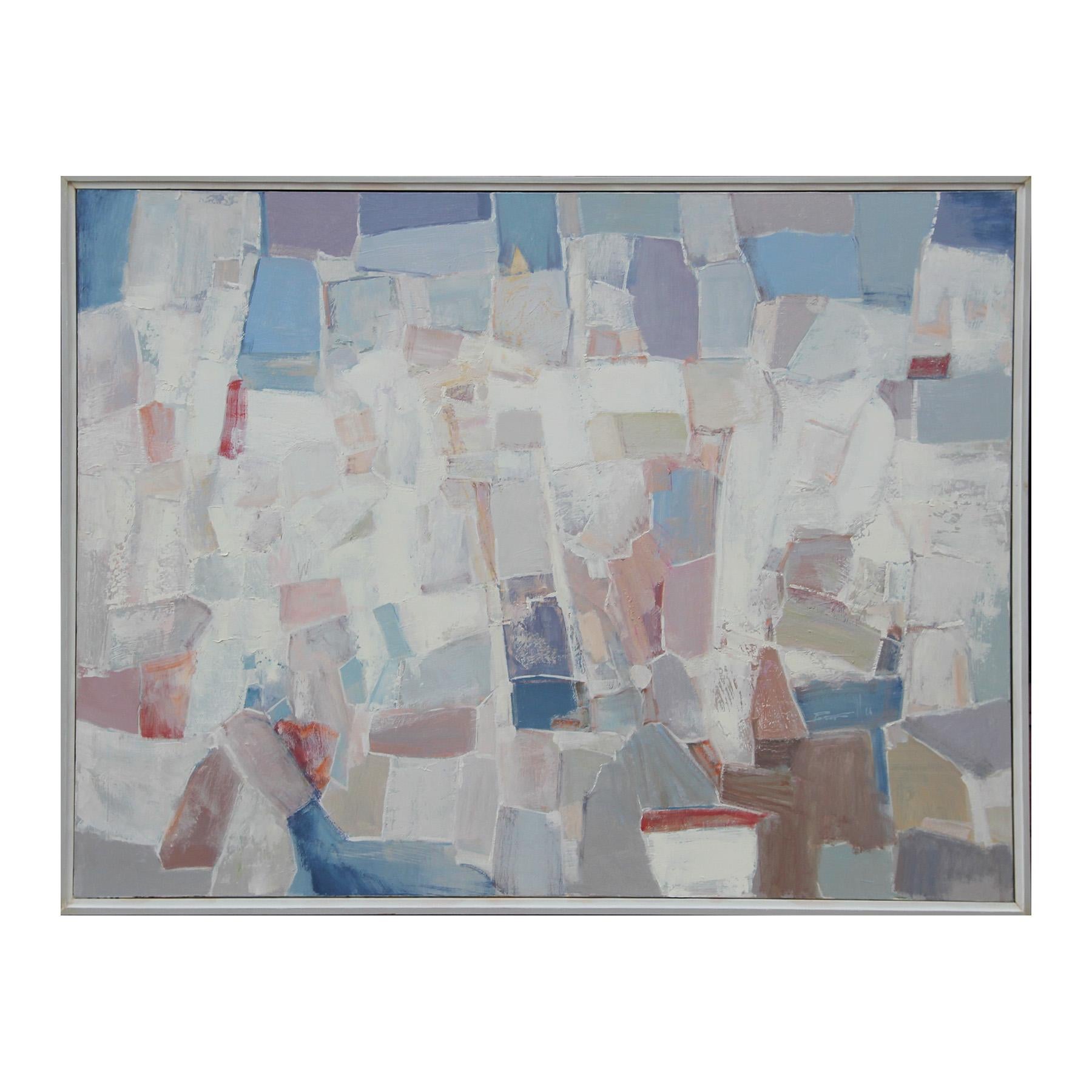Landscape Painting Peter Wu - "La prière" Grande peinture abstraite pastel contemporaine en blocs de couleur