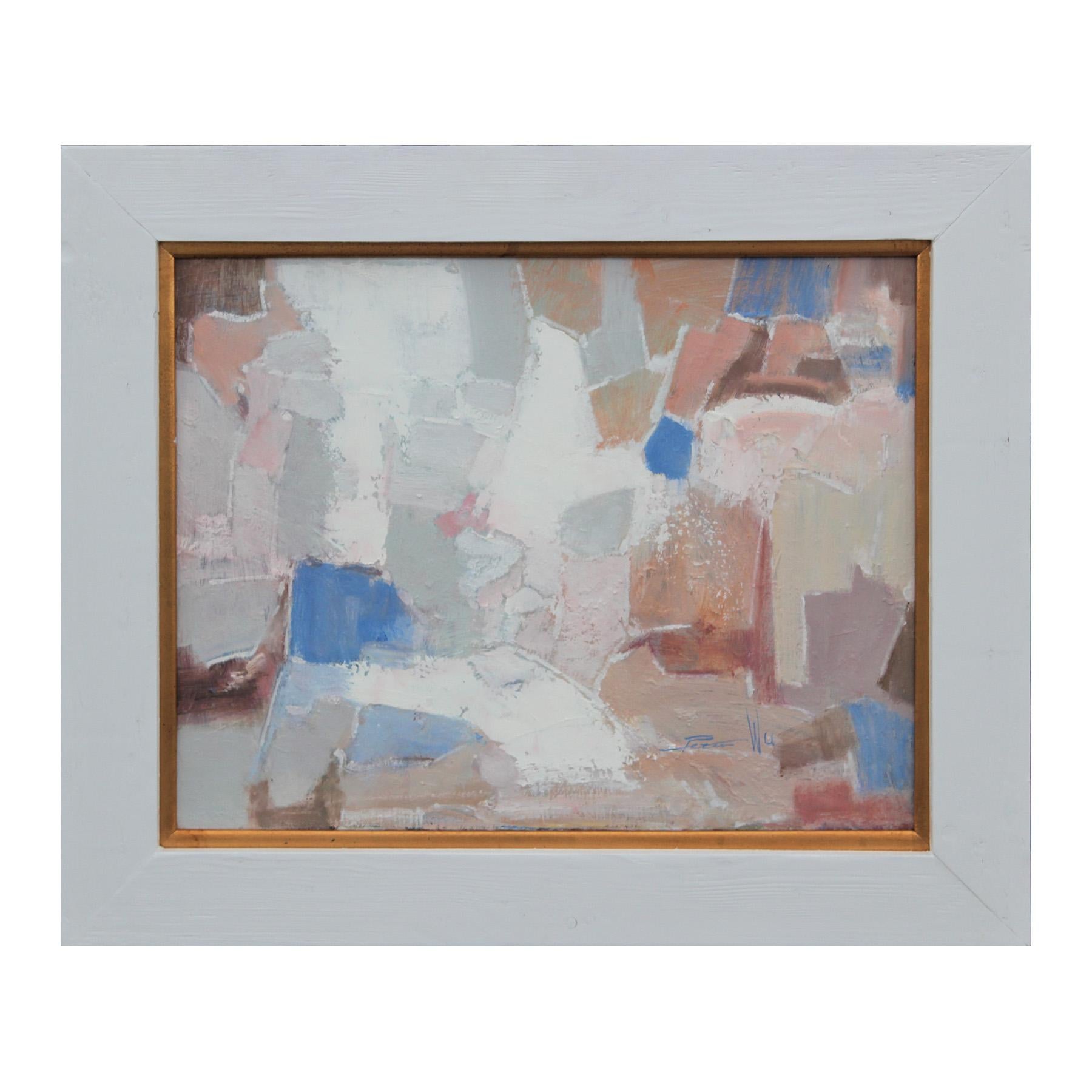Peter Wu Landscape Painting - Abstract Pastel Modern Color Block Painting in Peach and Blue Tones