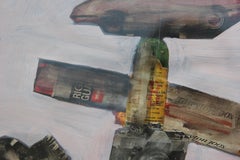 “Totem #1” Modern Purple Toned Abstract Mixed Media Collage of Everyday Objects