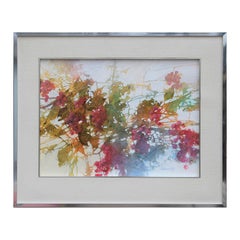 Peinture moderne abstraite de tourbillon organique rose, jaune, vert, bleu et blanc 