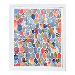 “Nana’s Quilt” Abstract Colorful Geometric Pattern and Nude Figures Painting
