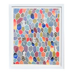 “Nana’s Quilt” Abstract Colorful Geometric Pattern and Nude Figures Painting