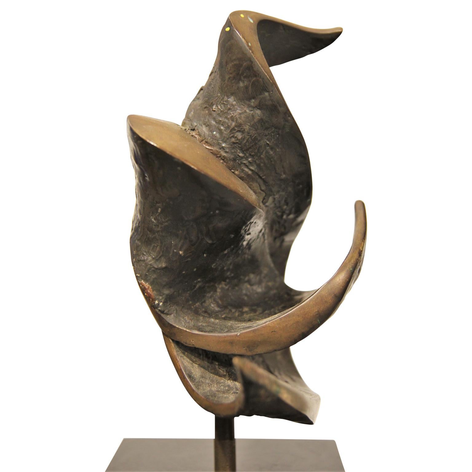 Abstract Bronze Sculpture with Black Wood Rectangle Base 1
