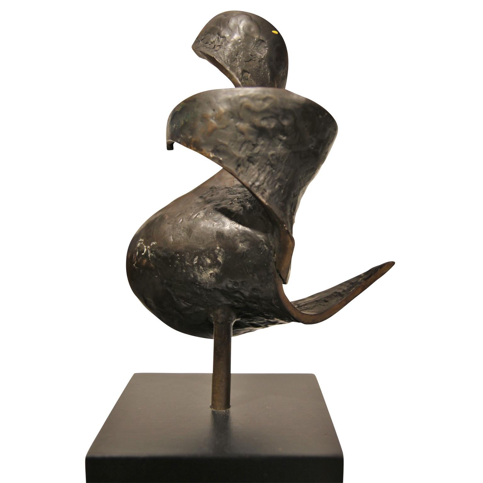 Abstract Bronze Sculpture with Black Wood Rectangle Base 3