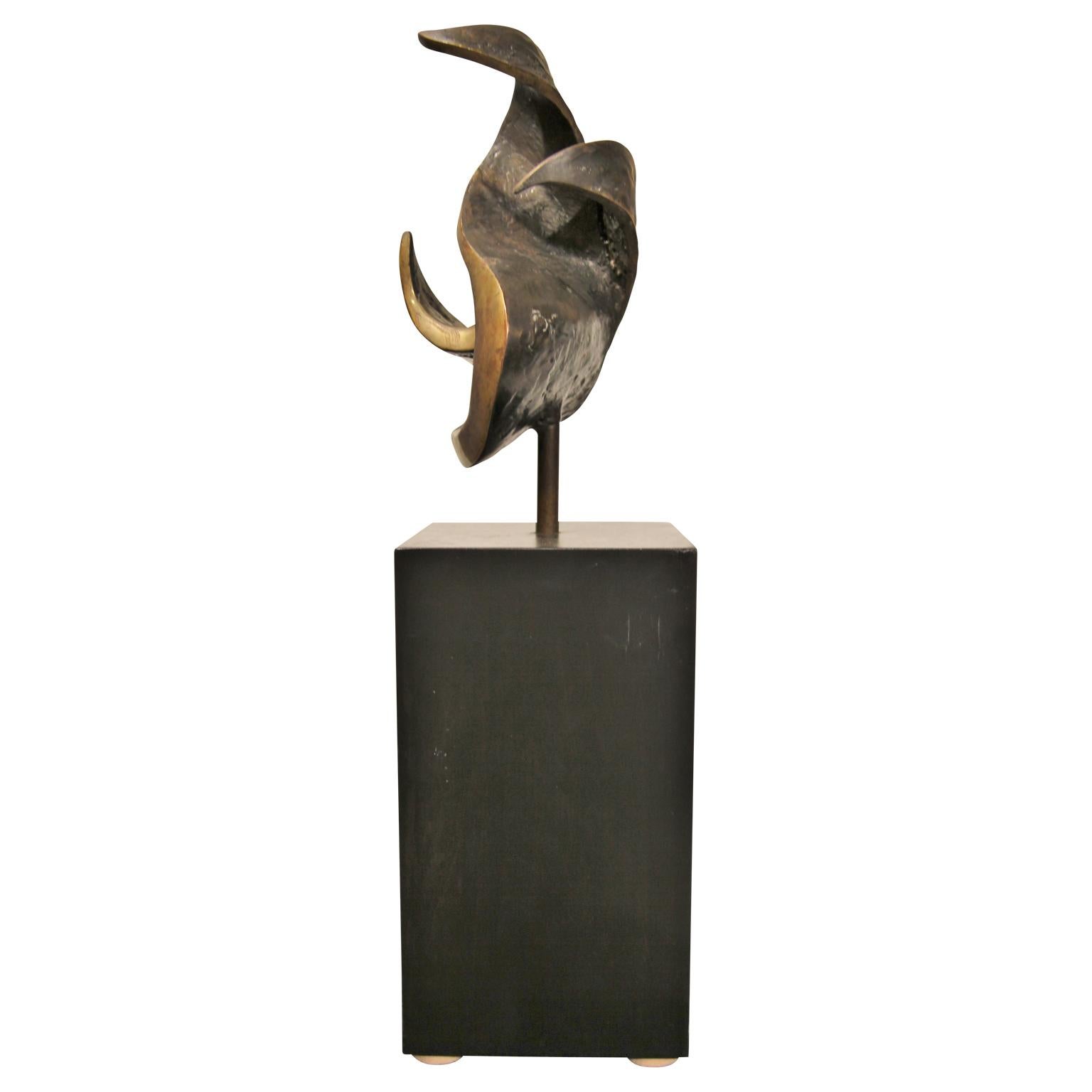 Abstract Bronze Sculpture with Black Wood Rectangle Base 4