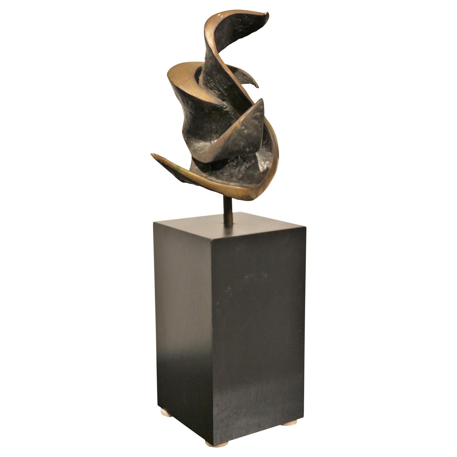 Abstract Bronze Sculpture with Black Wood Rectangle Base 6