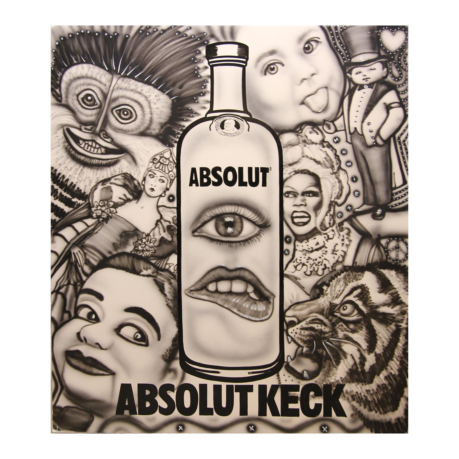 Abstract Painting di Howie Keck - "Absolut Keck" Vodka Pittura astratta surrealista ad aerografo in bianco e nero