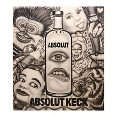 "Absolut Keck" Vodka Abstract Surrealist Black and White Airbrush Painting